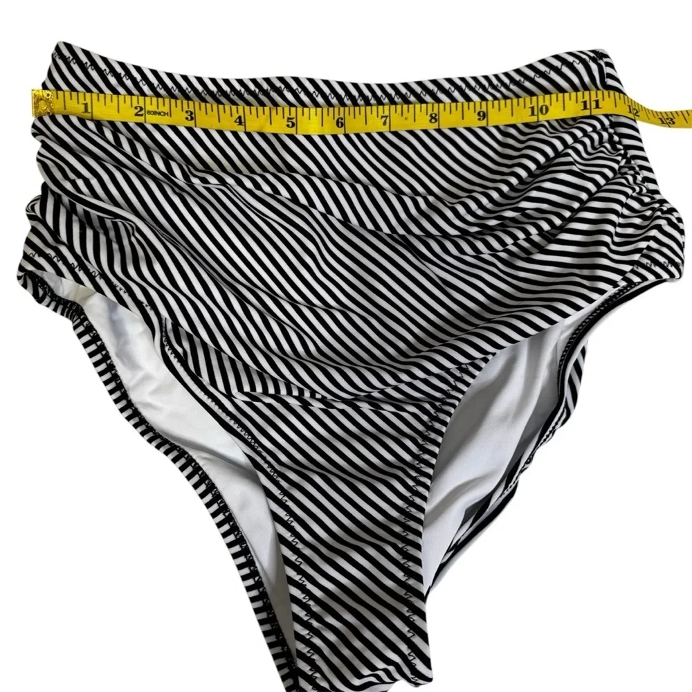 CUPSHE Ruffle Bandeau Bikini With High Waisted Bottom NWT SM Peach Black White - Picture 16 of 17
